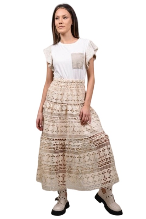 Fusta lunga macrame semplicita, Bej, One Size