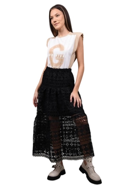 Fusta lunga macrame semplicita, Negru, One Size