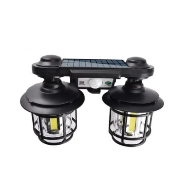 Соларна лампа със соларен сензор и дистанционно управление, 20w, 500 лумена, три режима на работа, JD-2217, цвят черен