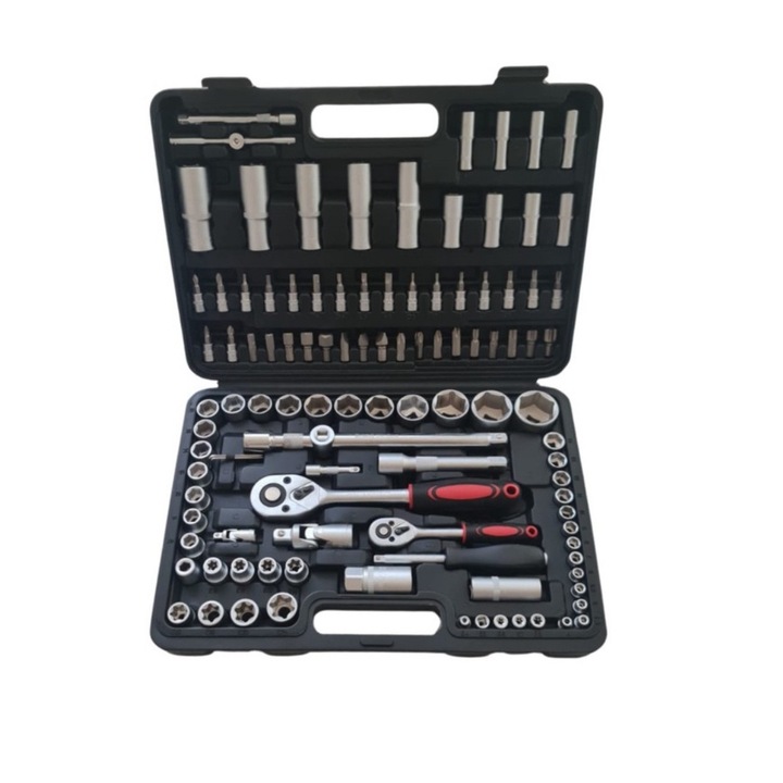 Set Profesional Multifunctional, ALG™ Trusa Chei Tubulare 108 Piese, cu Clichet, Fabricate din Crom Vanadium, Cutie Depozitare si Transport