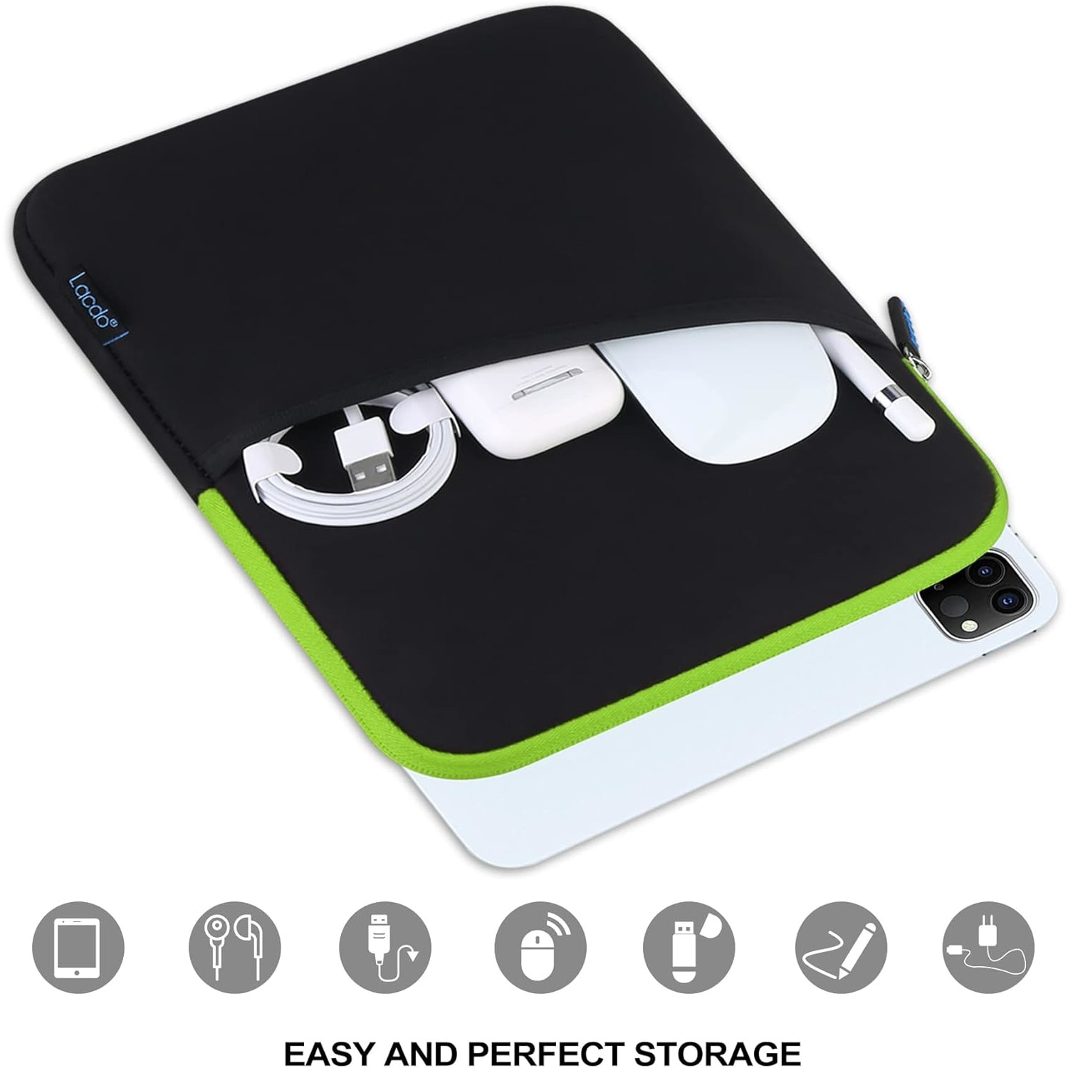 Husa tableta iPad Pro M4 modelele 6/ 5/ 4/ 3 (2022-2018), Lacdo, compatibil si cu Air M2 2024, Microsoft Surface Pro 10/ 9/ 8/ X, Anti - soc, protectie lovituri si caderi, impermeabil, 12.9 inch, Negru si Verde