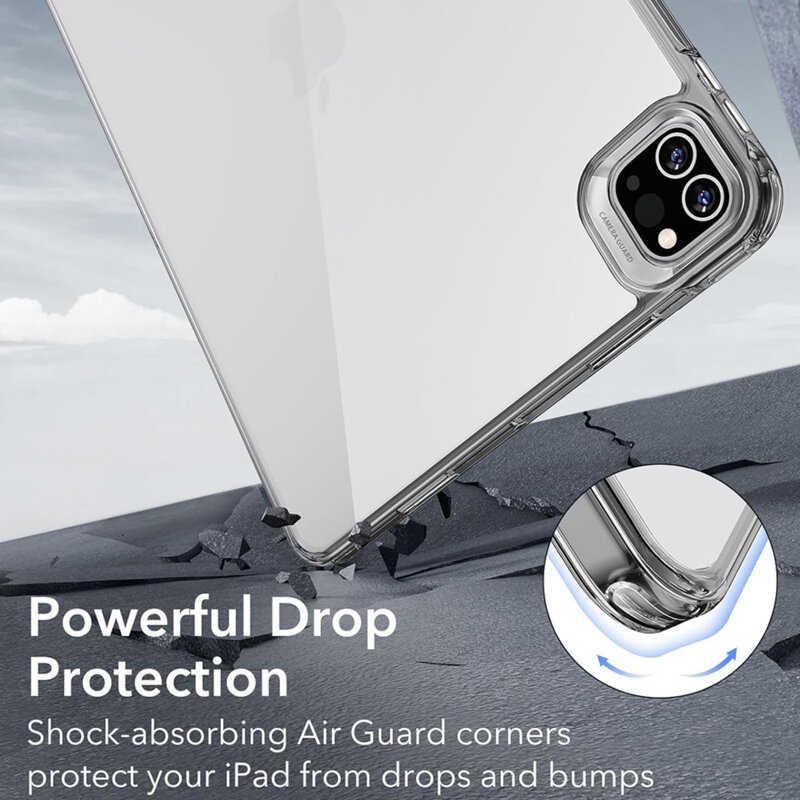 Husa de protectie pentru tableta compatibila cu Apple iPad Pro 11 2024, Classic Hybrid, margini negre, TPU, Negru-Transparent
