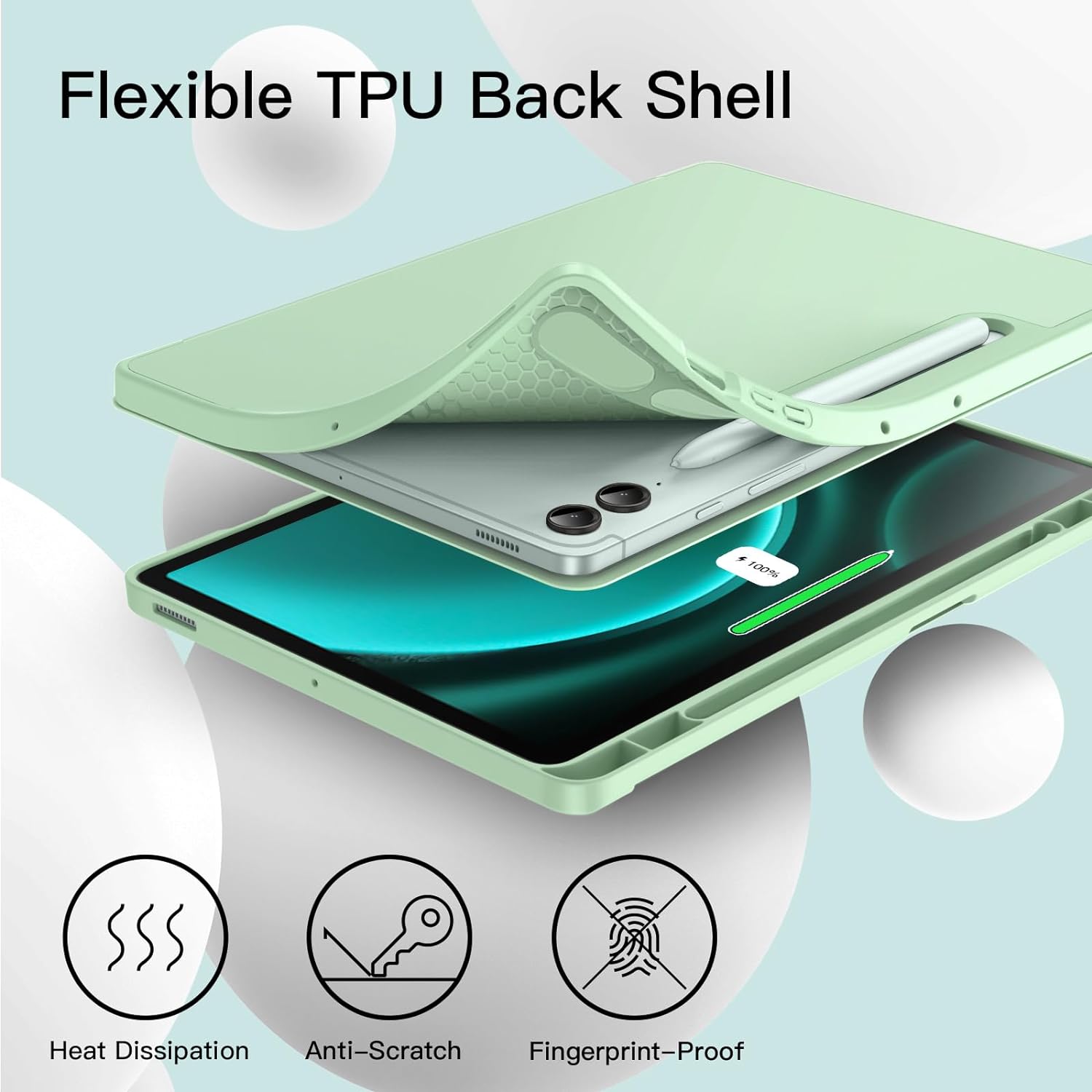 Husa pentru Samsung Galaxy Tab S9 Plus / S9 FE Plus Tab S10 Plus 12.4 inch Soft Shell UltraSlim tip stand functie sleep/wake-up si slot pentru S-Pen verde deschis