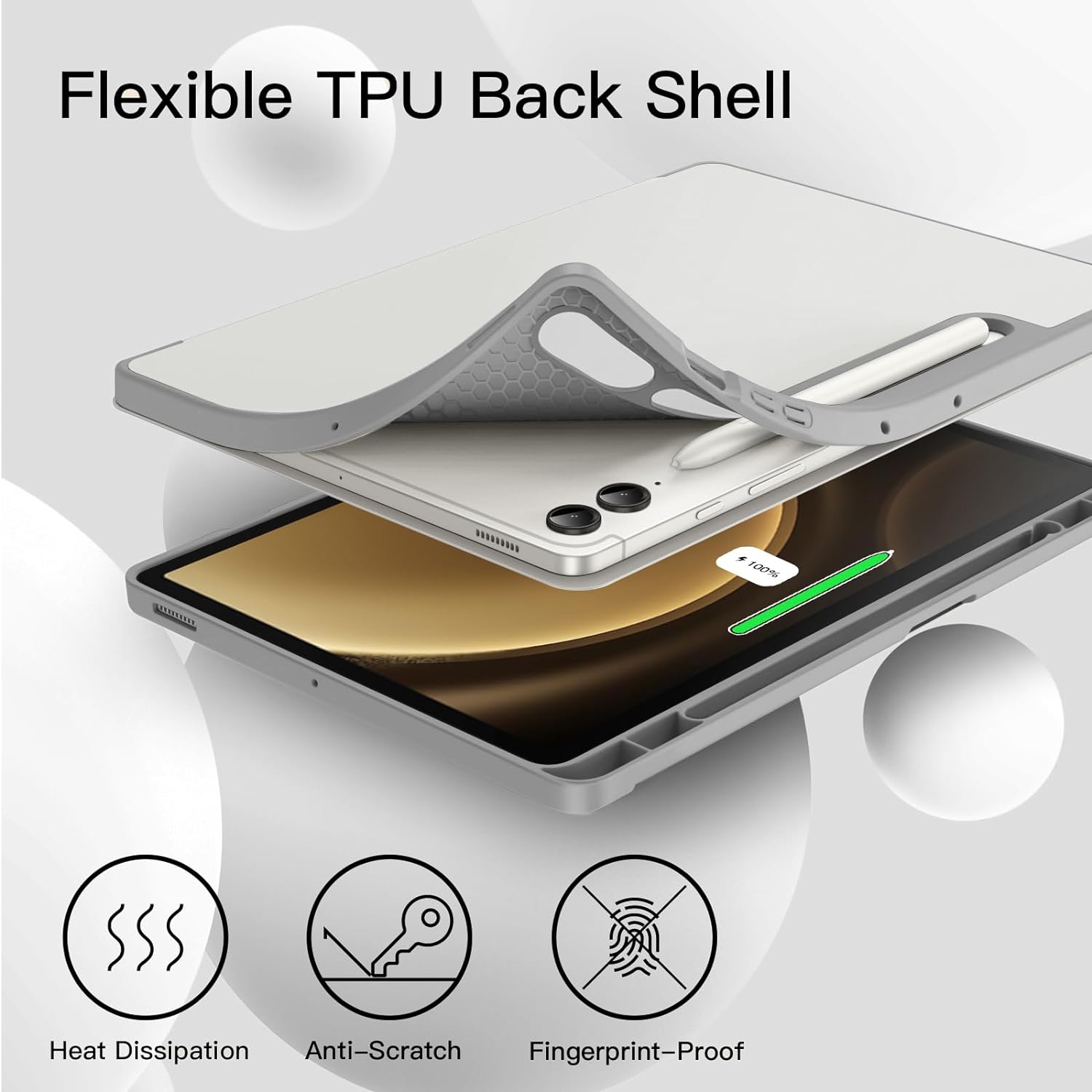 Husa pentru Samsung Galaxy Tab S9 Plus / S9 FE Plus Tab S10 Plus 12.4 inch Soft Shell UltraSlim tip stand functie sleep/wake-up si slot pentru S-Pen space grey