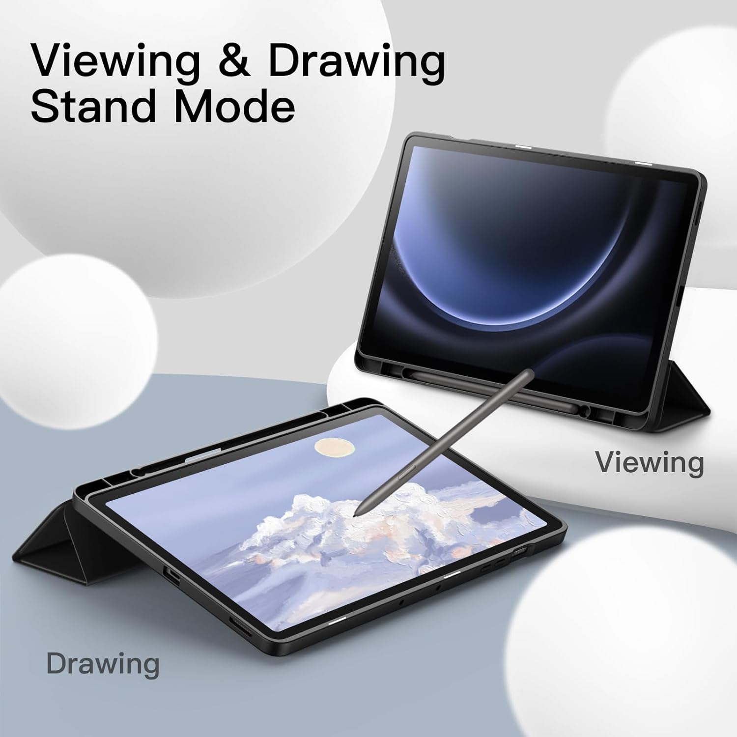 Husa pentru Samsung Galaxy Tab S9 Plus / S9 FE Plus Tab S10 Plus 12.4 inch Soft Shell UltraSlim tip stand functie sleep/wake-up si slot pentru S-Pen negru