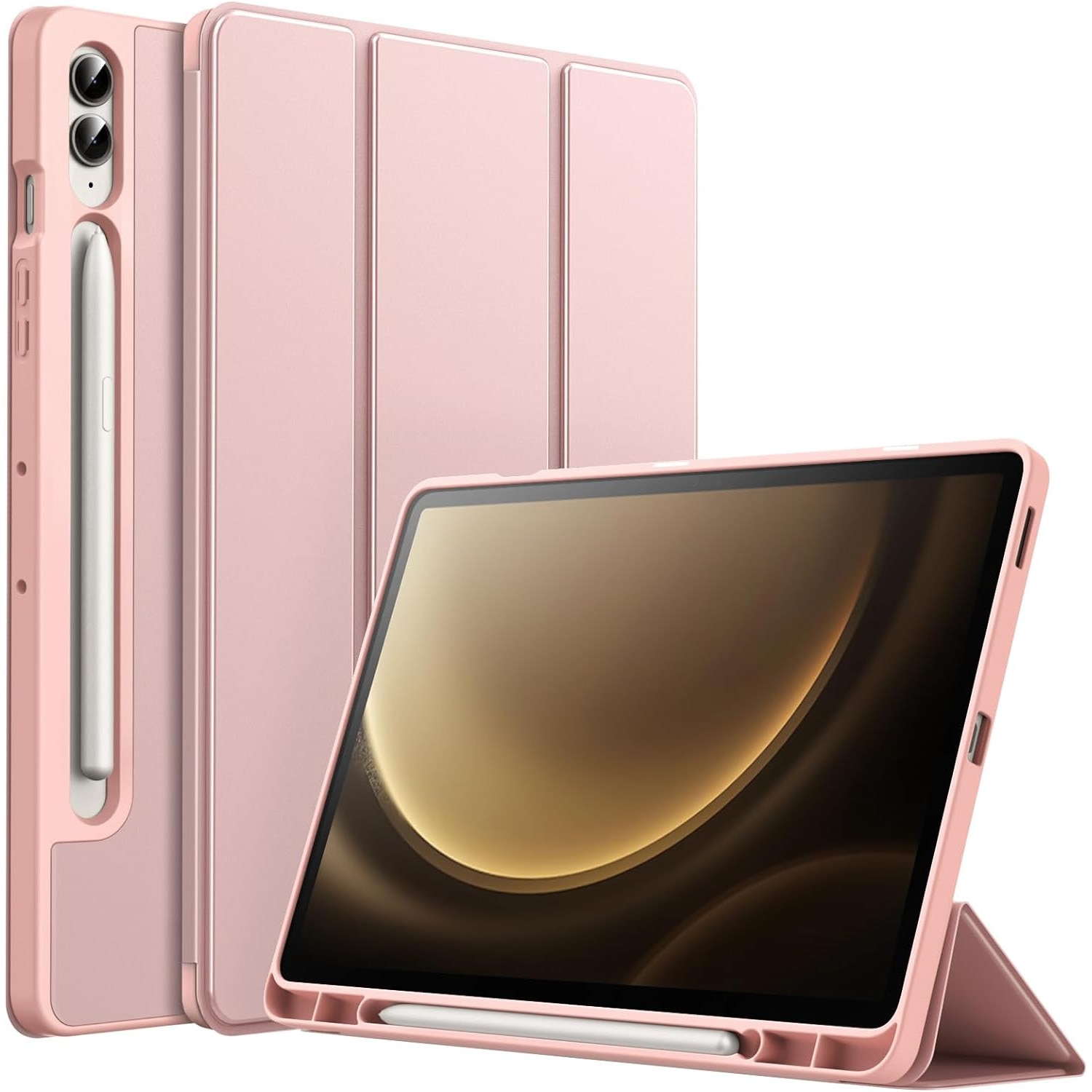 Husa pentru Samsung Galaxy Tab S9 Plus / S9 FE Plus Tab S10 Plus 12.4 inch Soft Shell UltraSlim tip stand functie sleep/wake-up si slot pentru S-Pen roz