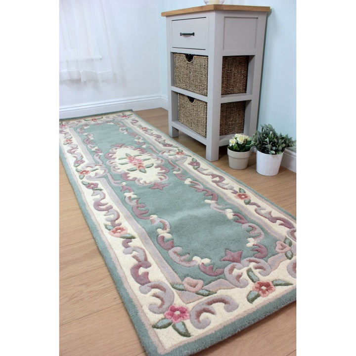 Килим тип пътека Aubusson, 67 x 210 см, 3500 г/м2, 100% вълна, Зелен
