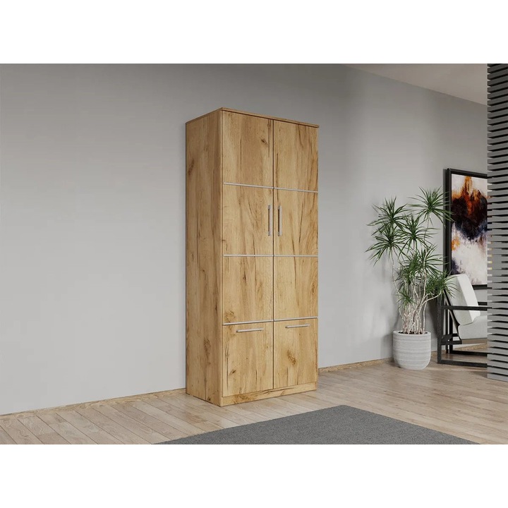 Dulap dormitor, Stejar Auriu, 2U, Acapulco, Pal Melaminat