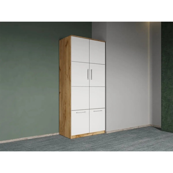 Dulap dormitor, Alb cu Stejar Auriu, 2U, Acapulco, Pal Melaminat