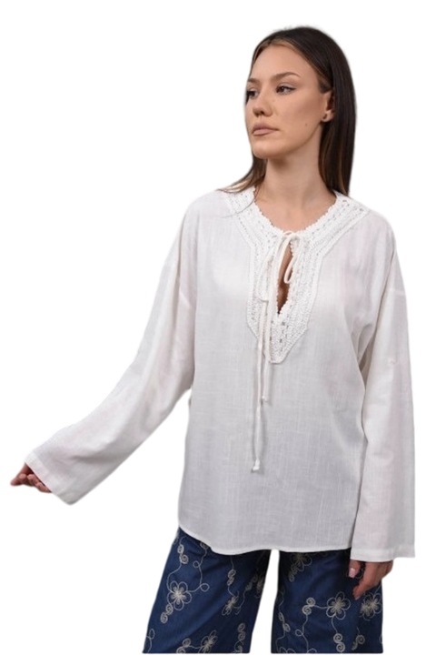 Bluza tip tunica cu decolteu in v brodat tiziana, Alb, One Size