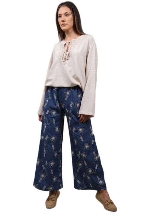 Bluza tip tunica cu decolteu in v brodat tiziana, Bej, One Size