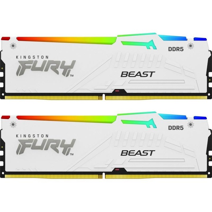 Памет Kingston FURY Beast RGB White, 64 GB 2x32GB, DDR5, DIMM, 6400 MHz, CL32