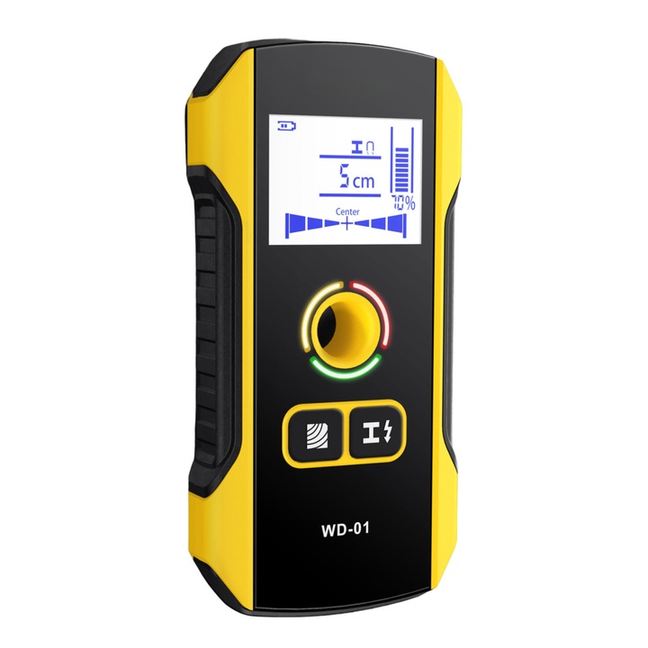 Többfunkciós kézi fém, digitális falban lévő kábel, fa- és csőkereső, TAITAVA WD-01, 120 mm-es érzékelési mélység, digitális kijelző, 300 mAh Li-ion akkumulátor, Type-C, LED jelzőfény, sárga