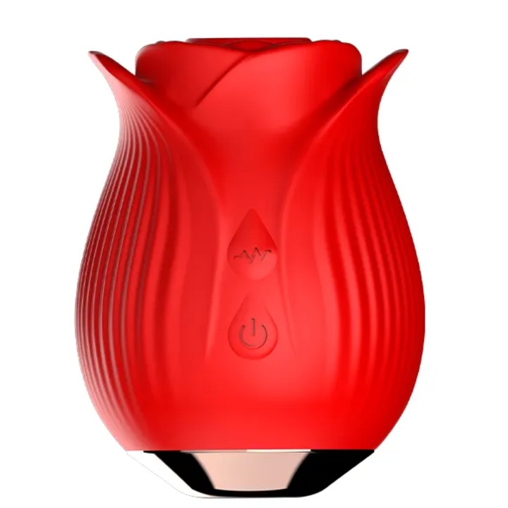 Вибратор Rose, с 5 различни режима, функция за засмукване, за стимулиране на гърдите и клитора, дискретен дизайн, водоустойчив, червен, зарежда се през usb кабел