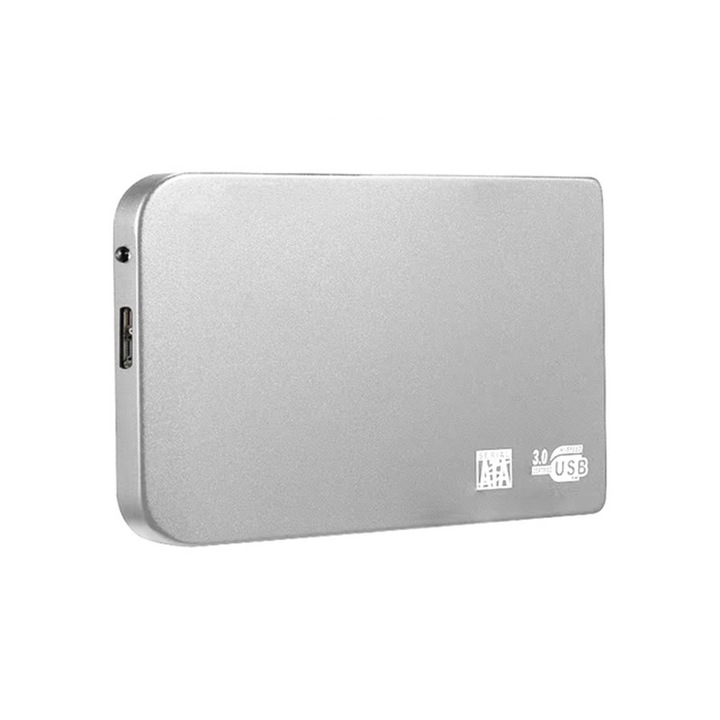 Hard disk extern SSD, aluminiu, portabil, USB 3.0, 2TB, Argintiu