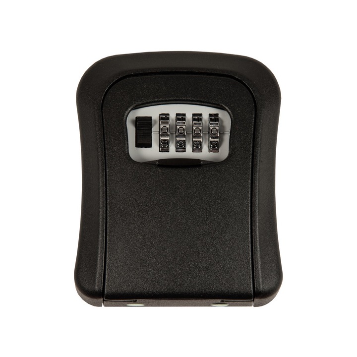 Cutie Metalica tip Seif, Pentru Depozitare Chei KeyUnlock Doty®, Inchidere Cu Cifru Mecanic, 9x11x4 cm, negru, accesorii incluse, de Perete, negru