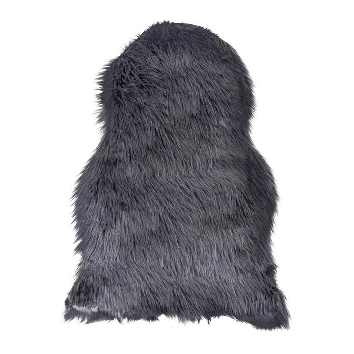 Covor Asimetric Lambskin, Poliester, Gri, 85x50x6,5 cm, Epikasa