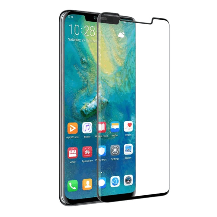 Set de 2 Folii de Protectie pentru Ecran Huawei Mate 20 Pro, Sticla Securizata 9H, HD Transparenta, Margine Neagra, Fara Bule, Anti-Zgarieturi