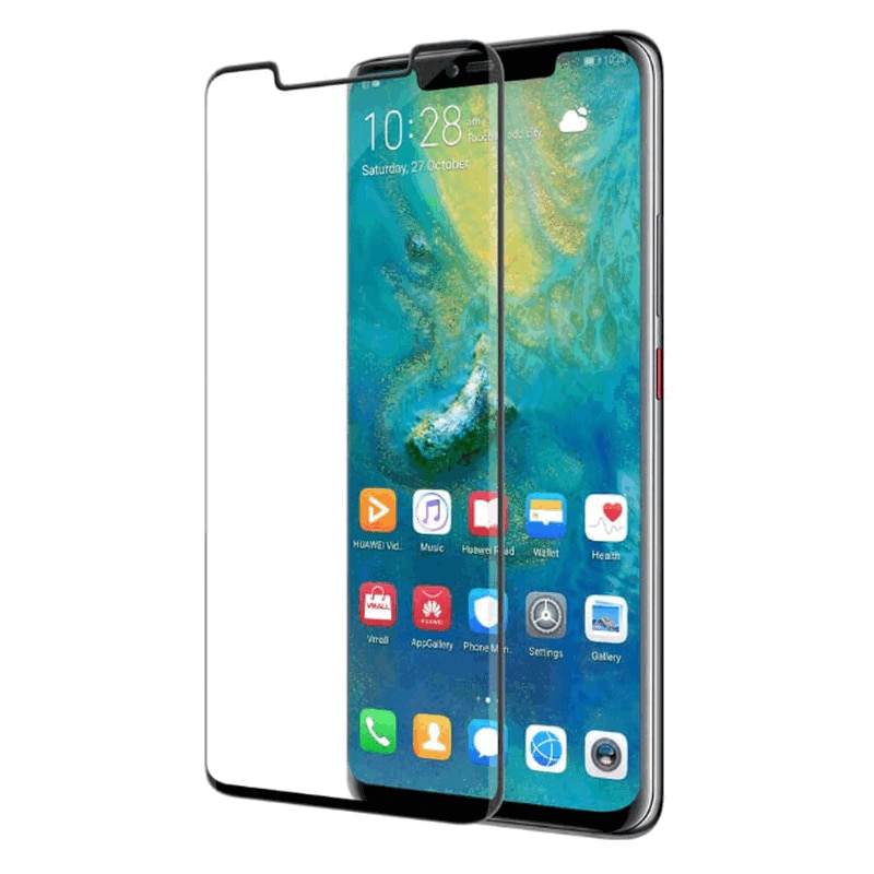 Set de 2 Folii de Protectie pentru Ecran Huawei Mate 20 Pro, Sticla Securizata 9H, HD Transparenta, Margine Neagra, Fara Bule, Anti-Zgarieturi