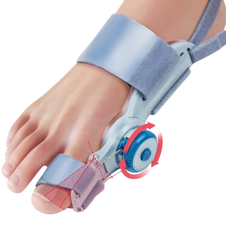 Corector Monturi de Zi si Noapte pentru picioare, Hallux Valgus, Cu atela reglabila, Curea anti-alunecare si Buton, Unisex, Albastru