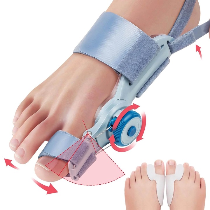 Dupla Ortopédiai korrektor a Hallux Valgus, StartONTeam, a nappali és az éjszakai lábujjakról, állítható pánttal, csúszásgátló pánttal és gombbal, Unisex, Kék