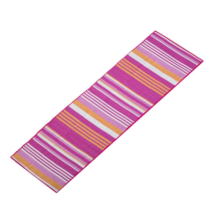 Rogojina pentru plaja Shopiens®, din plastic cu dungi roz, albe, fucsia si portocalii, 180 x 60 cm