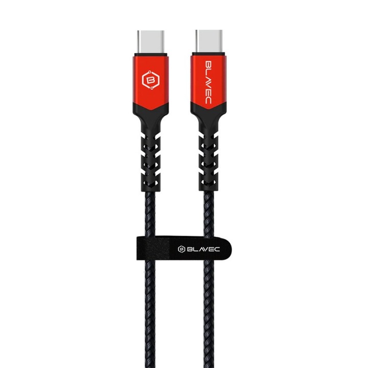 Cablu USB Type C la Type C Blavec Raptor cu invelis textil PD 100W 5A 2 metri (CRA-CC5BR20) negru cu rosu