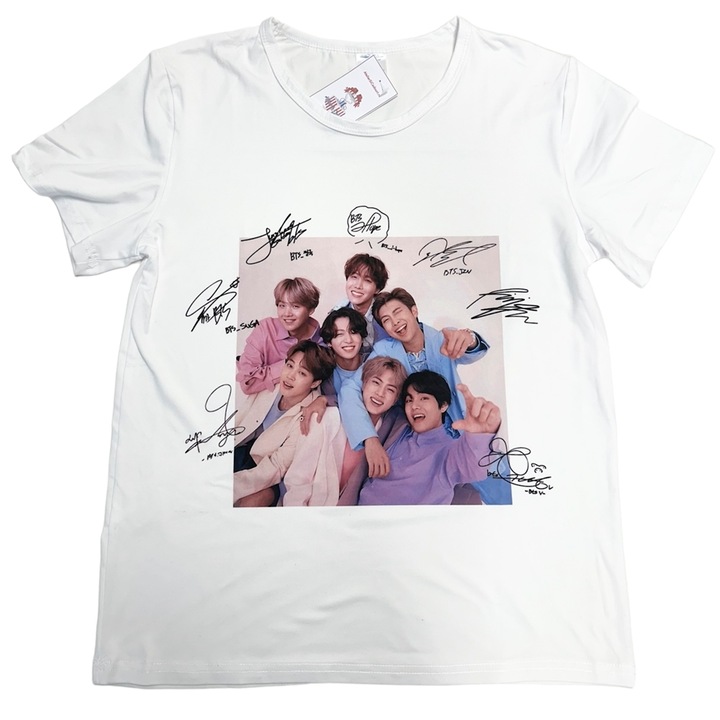 Tricou personalizat dama bts army semnaturi, Alb, L