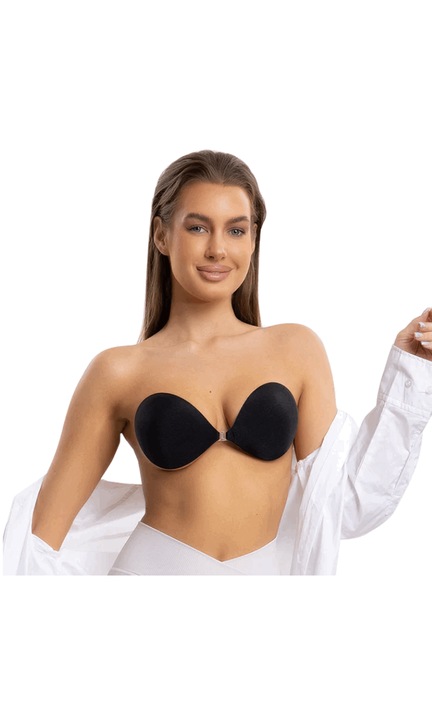 Sutien adeziv Niidor invizibil, cu set de acoperitoare pentru sfarcuri, Cupa D, Negru, Z02Q5