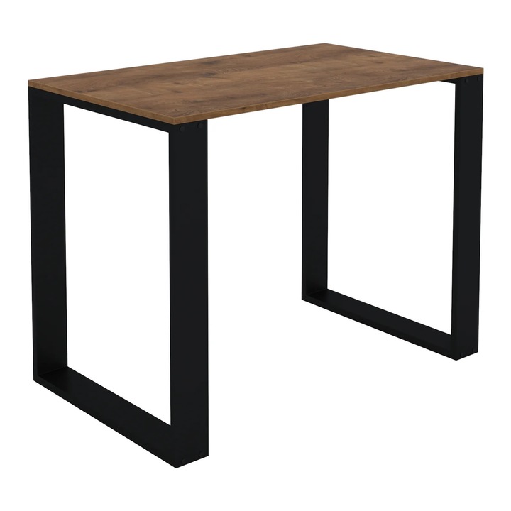 Masa Bucatarie Moderna Stil Loft Stejar Antichizat si Picioare Negre, Design Industrial, Blat Laminat 18mm, Stabilitate Maxima, Usor de Intretinut, Perfecta pentru Dining si Bucatarii Moderne, Dimensiuni Optime