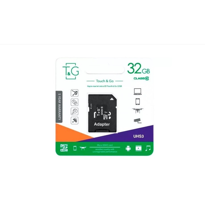Memóriakártya microSD 32 GB T&G, UHS I, Class 10 adapterrel Adapter- Concept E Efrall