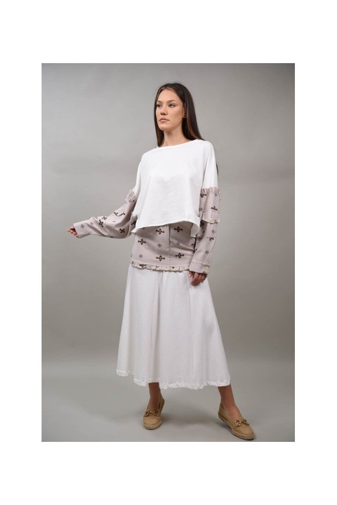 Fusta lunga in blocuri cu broderie aplicata siren, Bej