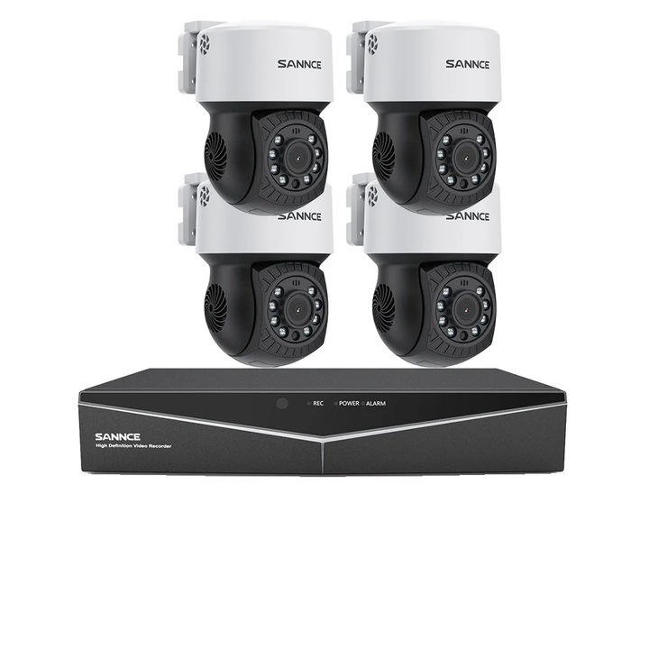 Система за видеонаблюдение, Sannce, 2MP, комплект от 4 bullet камери, 2TB, 4 канала, нощно виждане, IP65, 255x236x44mm