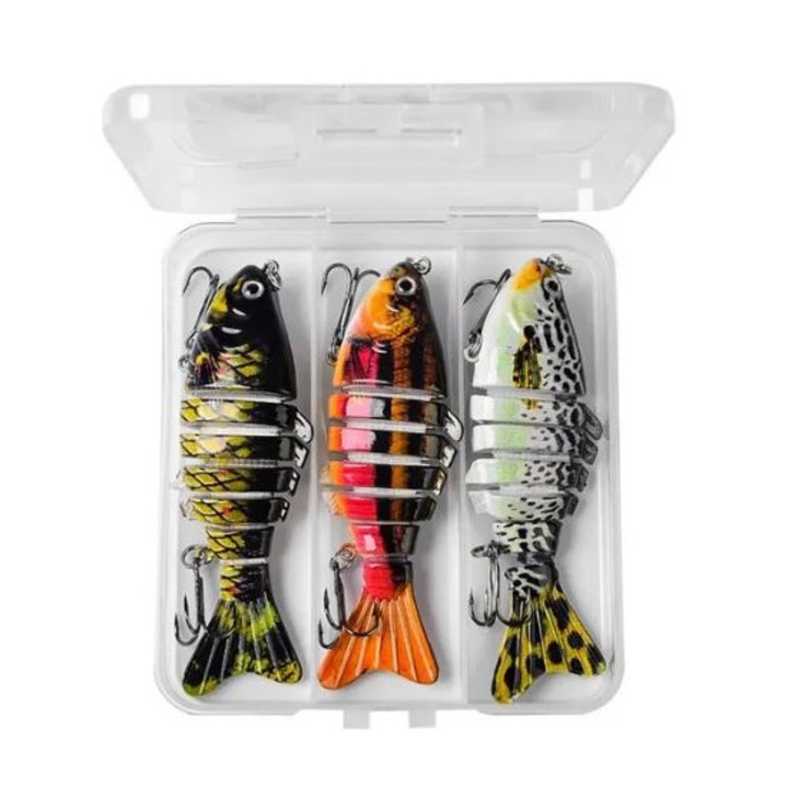 3 db wobbler készlet, 10 cm, 15 G, 7 szegmens, búvár, csuka, csuka, harcsa horgászatához