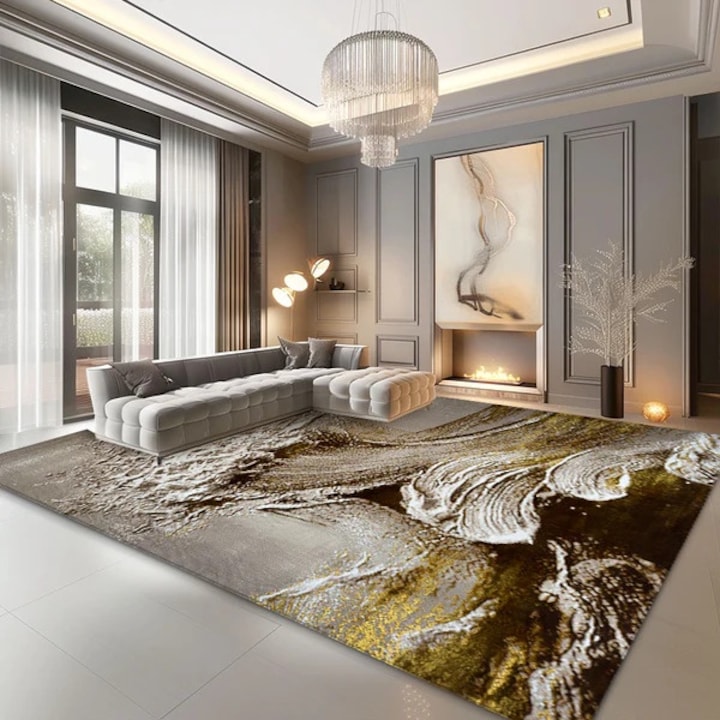 Covor Cameleon Culoare Bej / Gold, Model Abstract 60x130