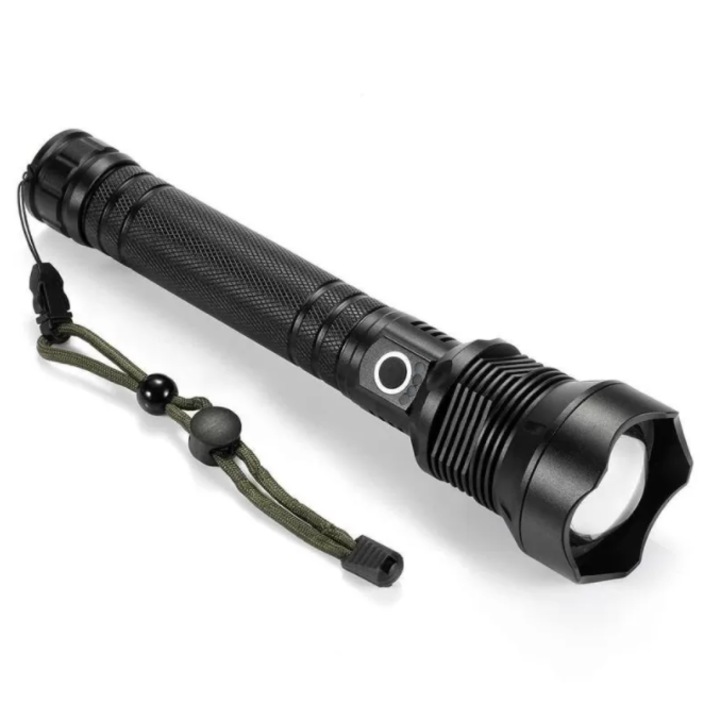 P70 LED fekete alumínium ötvözet zseblámpa 2 elemmel BL26650 3.7V 6800mAH