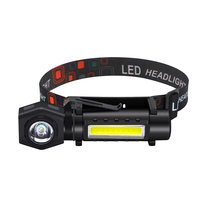 XPE/COB LED фенерче, 4 режима на светене, USB, клипс
