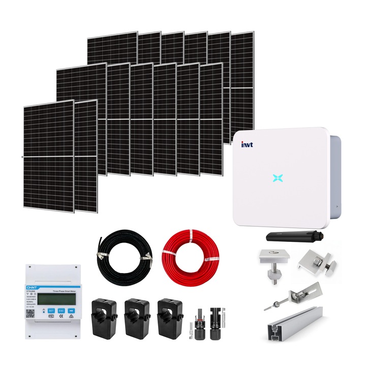 Sistem Fotovoltaic 9, 94kW On-Grid trifazat, Tabla Lindab, Invertor INVT si 14 panouri fotovoltaice X-energy Longi 710 W