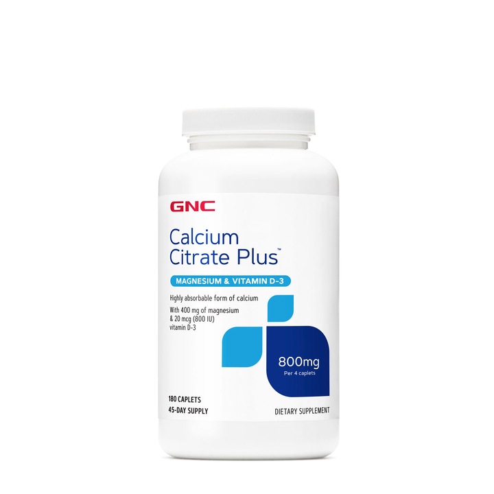 Calcium Citrate Plus With Magnesium & Vitamin D3, Formula de Calciu Citrat cu Magneziu si Vitamina D3, GNC, 180 tablete