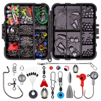 Set 257 accesorii premium pentru pescuit in cutie, SINBINTA, Cu carlige, Chiuvete, Pivotante, Margele, Lama De Rotita, Jiguri, Portabil, Usor de utilizat, Rezistent la coroziune, Inox/Plastic, 12.2x10.5x3.4cm, Negru