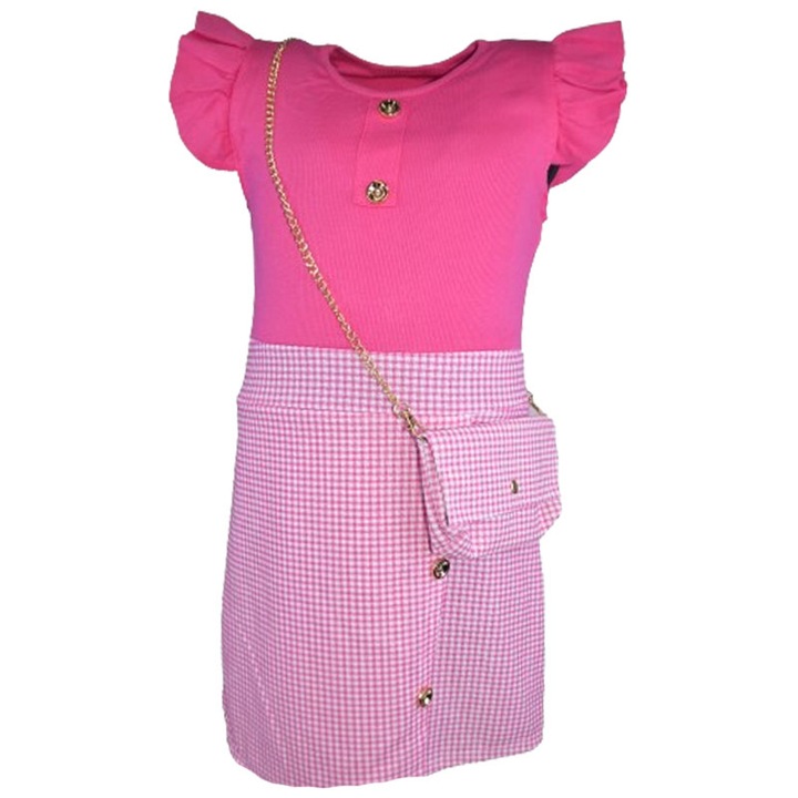 Elegáns ruha szett rövid ujjal és táskával lányoknak Mini Junior R290524-15, Fukszia 107912