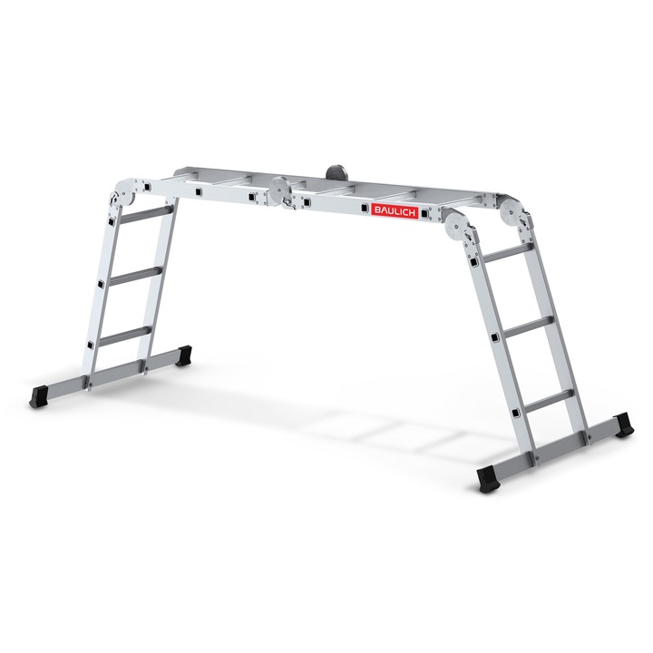 Összecsukható alumínium létra kötésekkel, Baulich, Home, 4 részes, 3 lépcsős, max 150 kg, 4x3, magasság 345 cm