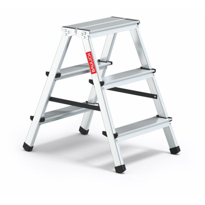 Scara pliabila, Baulich, aluminiu, 2x3 trepte, inaltime 0,63 m, capacitate maxima 120 kg, compacta, argintiu, pentru uz casnic