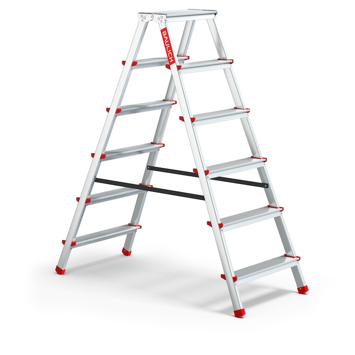 Scara pliabila, Baulich, aluminiu, 2x6 trepte, inaltime 1,33 m, capacitate maxima 125 kg, usoara si durabila, argintiu, pentru uz interior