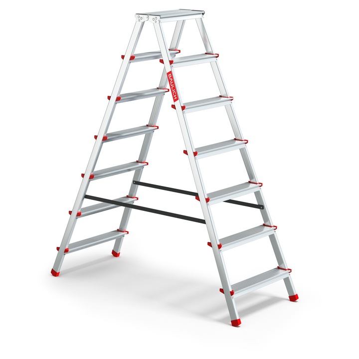 Scara pliabila, Baulich, aluminiu, 2x7 trepte, inaltime 1,56 m, capacitate maxima 125 kg, durabila si stabila, argintiu, pentru uz casnic