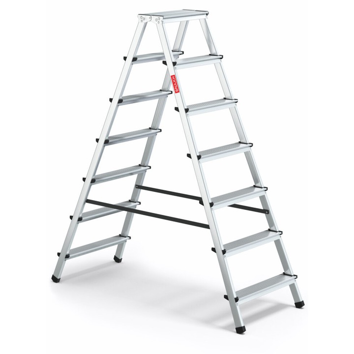 Scara pliabila, Baulich, aluminiu, 2x7 trepte, inaltime 1,56 m, capacitate maxima 120 kg, durabila si stabila, argintiu, pentru uz casnic
