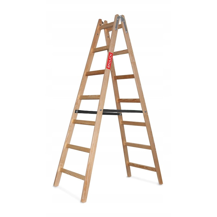 Scara Dubla Pliabila Din Lemn, Baulich, Standard, 2 Tronsoane, 2x7 Trepte, Inaltime 211 cm, Capacitate Maxima 150 kg