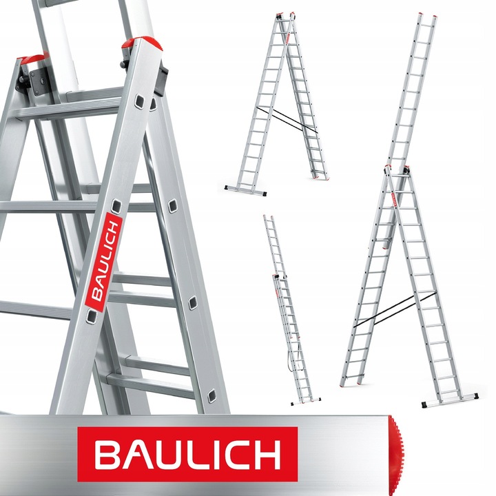 Multifunkciós Létra, Baulich, Dupla Összecsukható Alumíniumból, 3 Szekció, 14 Fok, Max 150 kg, 3x14, Magasság 882 cm