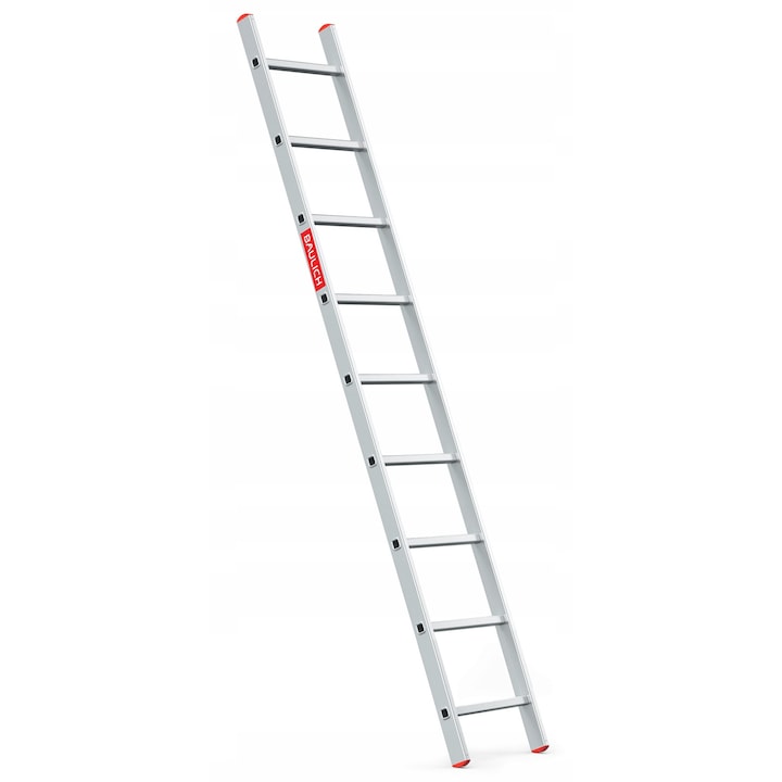 Scara pliabila, Baulich Pro, aluminiu, sprijin stabil, 1 tronson, 9 trepte, inaltime 246 cm, capacitate maxima 150 kg, greutate 3,4 kg, ideala pentru renovari, vopsit si montaj