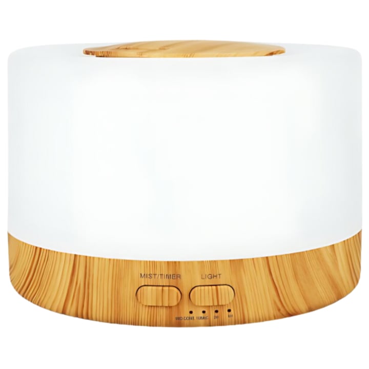Umidificator, 8 zgomot alb, mufa pentru casti de 3,5 mm, flacara simulata, difuzor de uleiuri esentiale, lumina de noapte, conectabil Bluetooth, alb